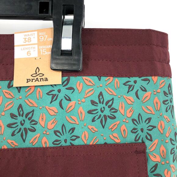 PRANA Men's Vintage Boardshort Size 38 Green Cove Geo Floral 6" Inseam Swim NWT - Picture 8 of 9